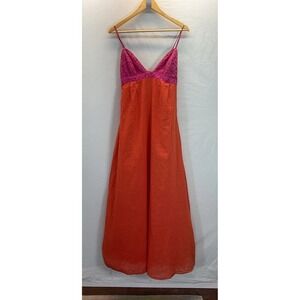Anthropologie Dallin Chase Pink Orange eyelet textured cotton maxi  sun dress SM
